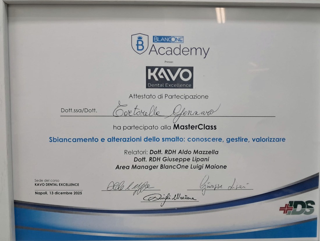Attestato di partecipazione alla MasterClass BlancOne Academy